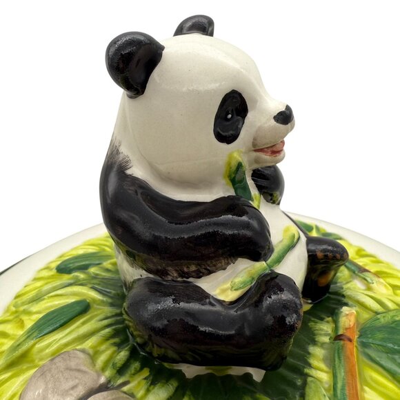 Vtg KMC Japan Panda & Bamboo Ceramic Canister 3D Panda Lid Kitschy Decor 11 Inch - Picture 5 of 16